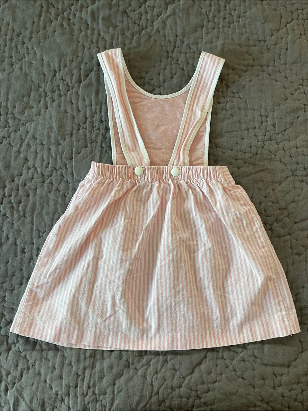 Vintage Ruth Scharf Pink White Striped Girls Overall Dress Bunny Appliqué 4T